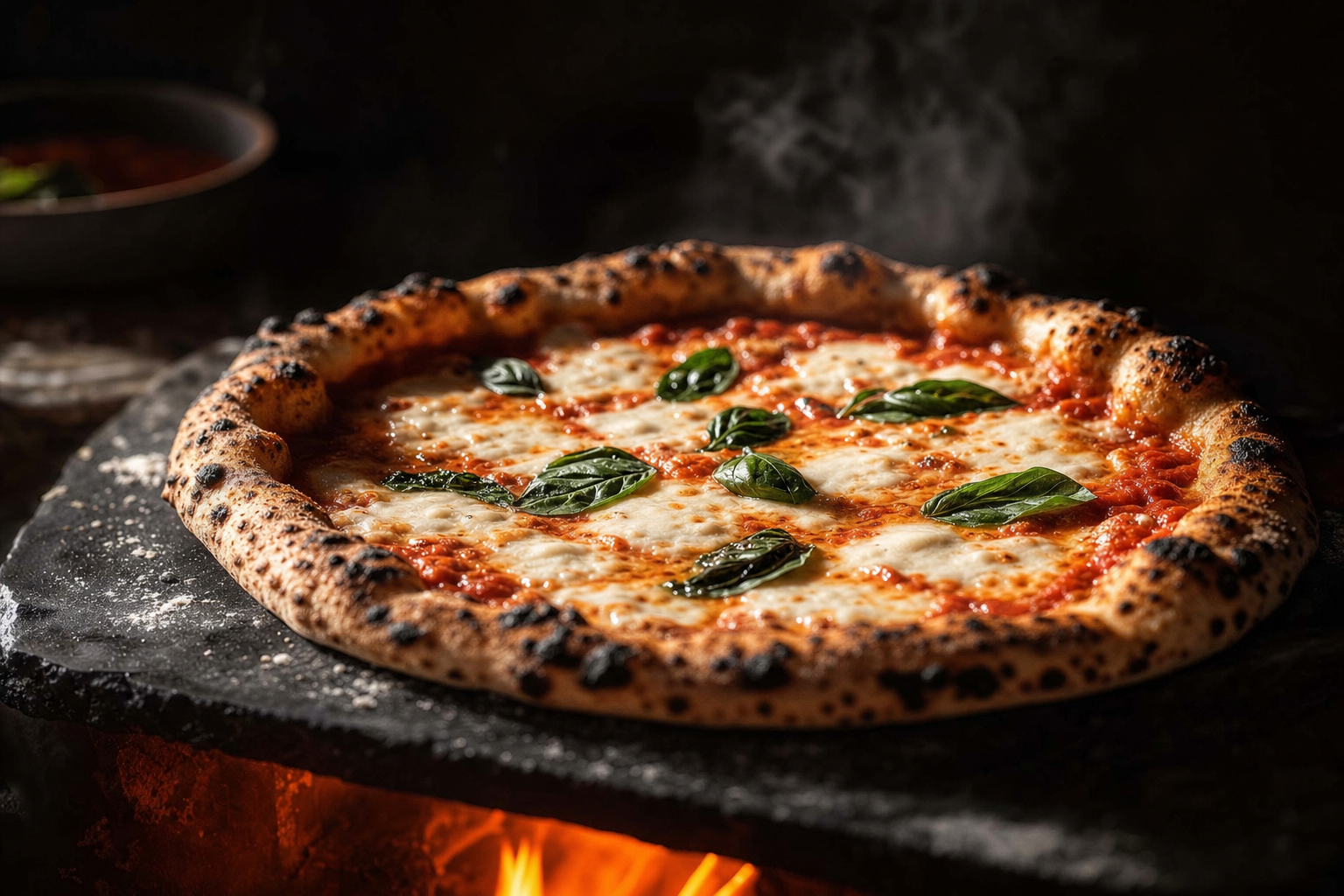Nápolyi Margherita pizza fatüzelésű kemencéből